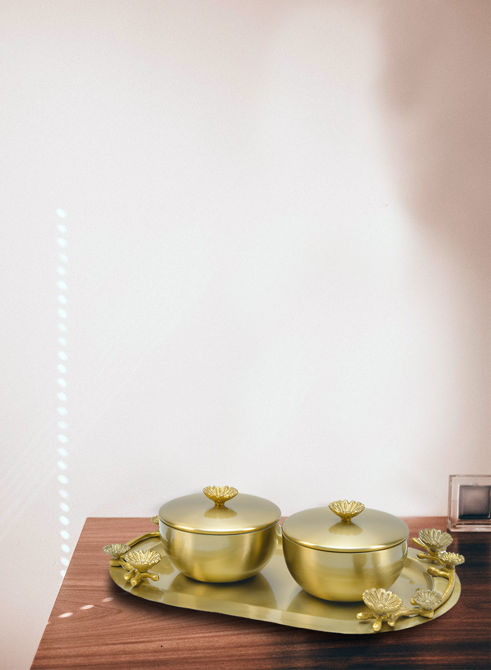 Suvarna Orchid Serving Tray with Two Bowls, in 2 Designs