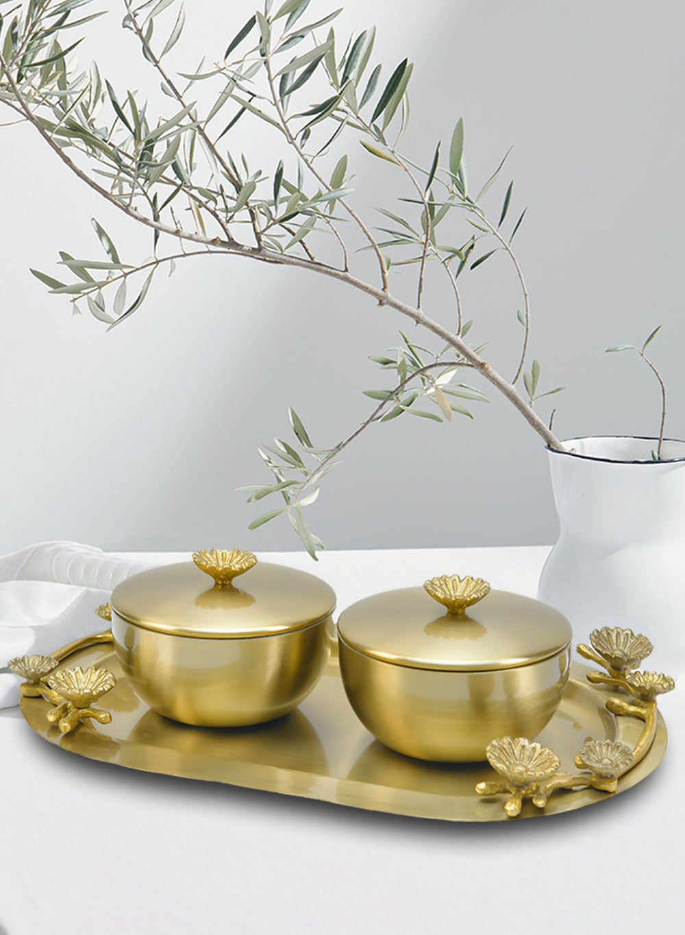 Suvarna Orchid Serving Tray with Two Bowls, in 2 Designs