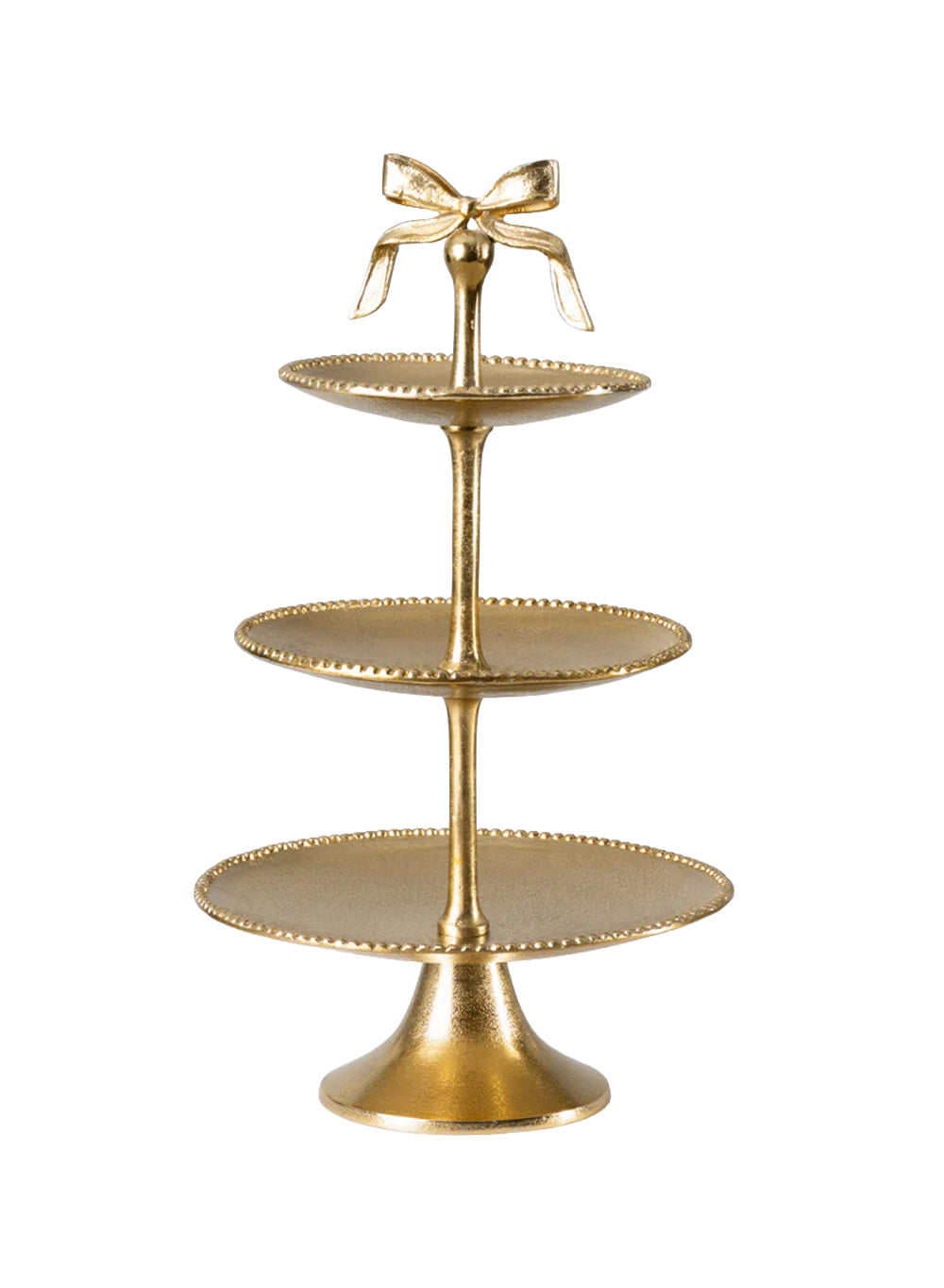 Maison Bow 3-Tier Gold Display Aluminum Stand, 12" Diameter & 21.2" Tall