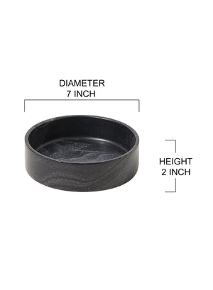 Modern Black Flat Marble Bowl, 7" Diameter & 2" Tall