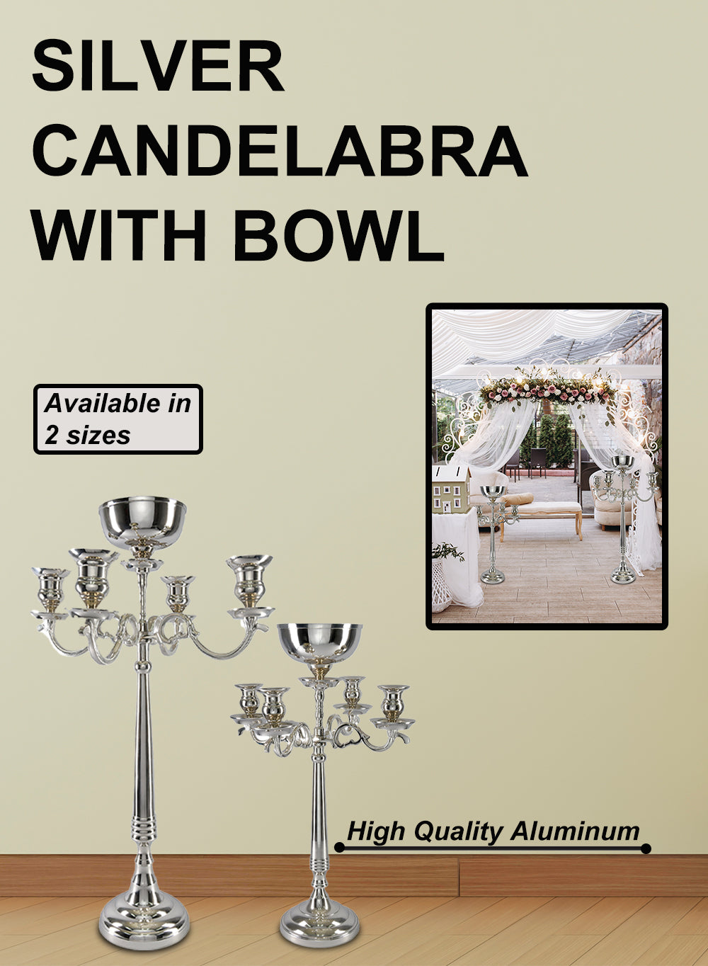 31.5" Silver Candelabra with Bowl