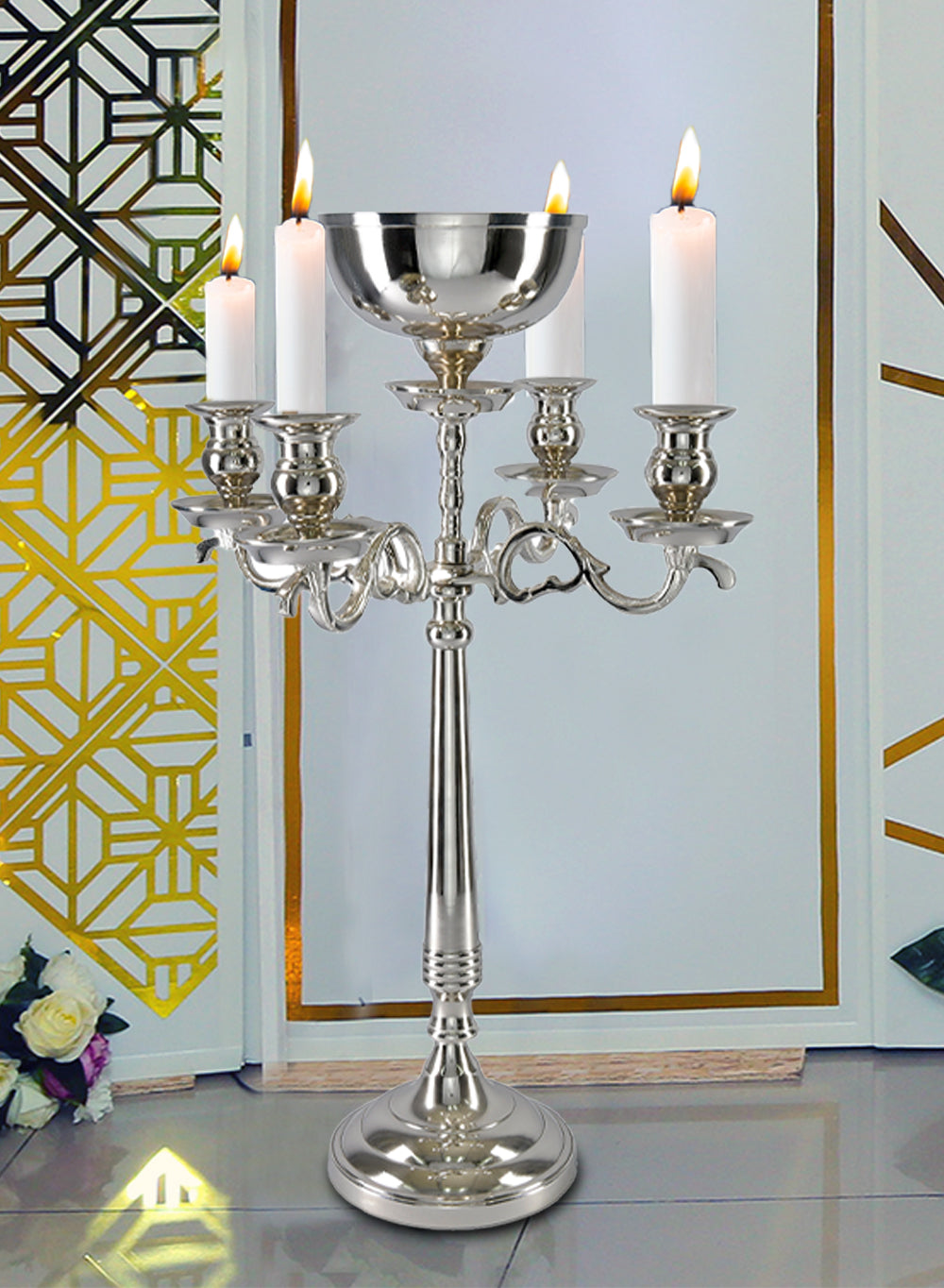 31.5" Silver Candelabra with Bowl