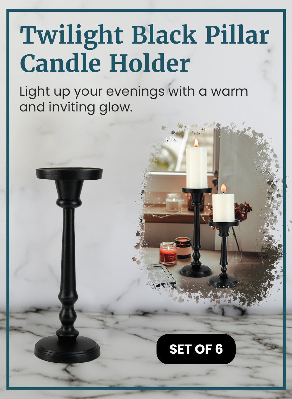 Twilight Black Pillar Candle Holder, in 2 sizes