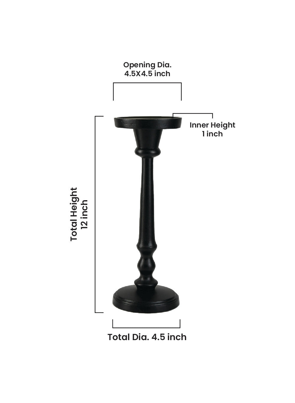 Twilight Black Pillar Candle Holder, in 2 sizes