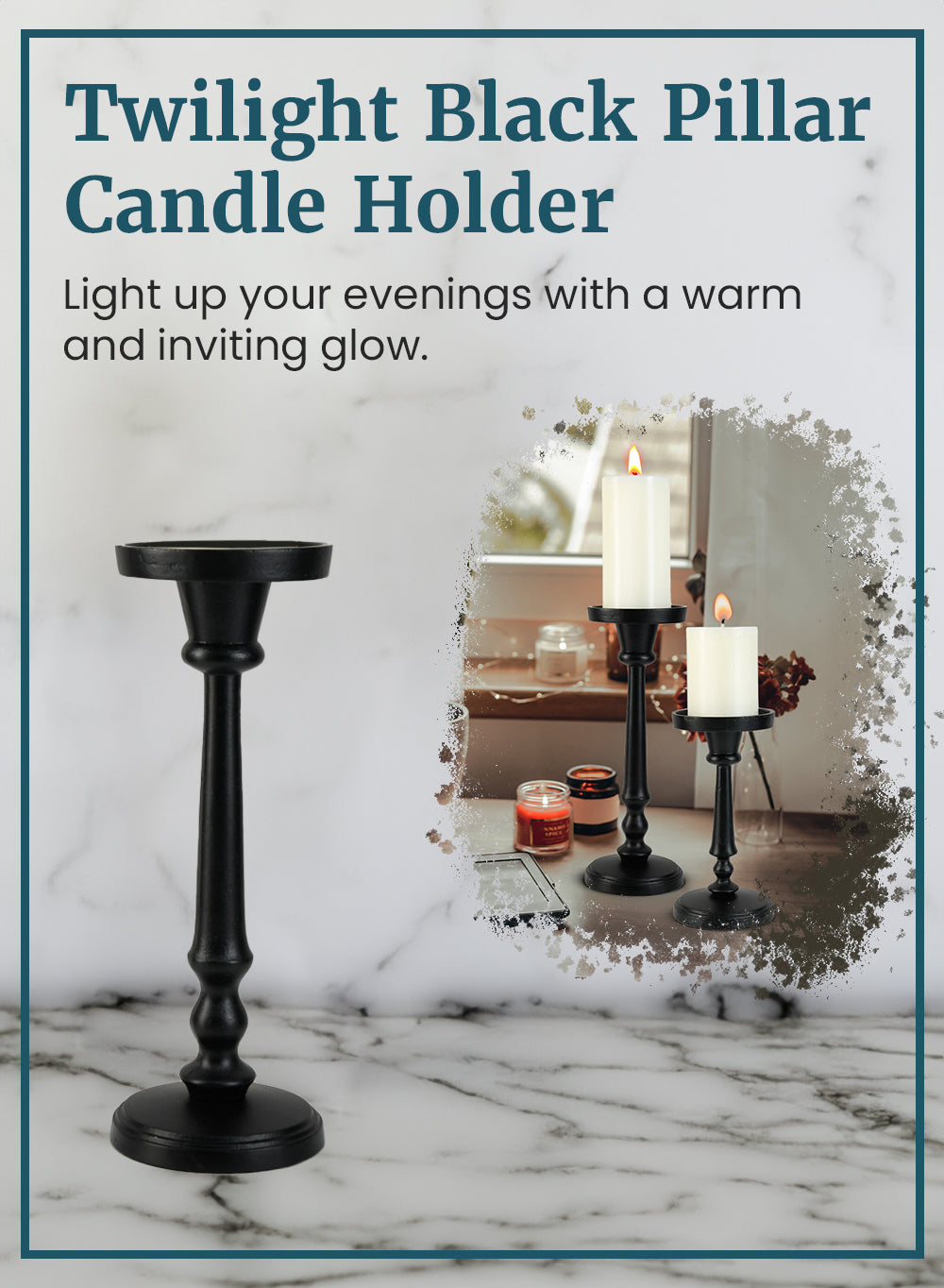 Twilight Black Pillar Candle Holder, in 2 sizes