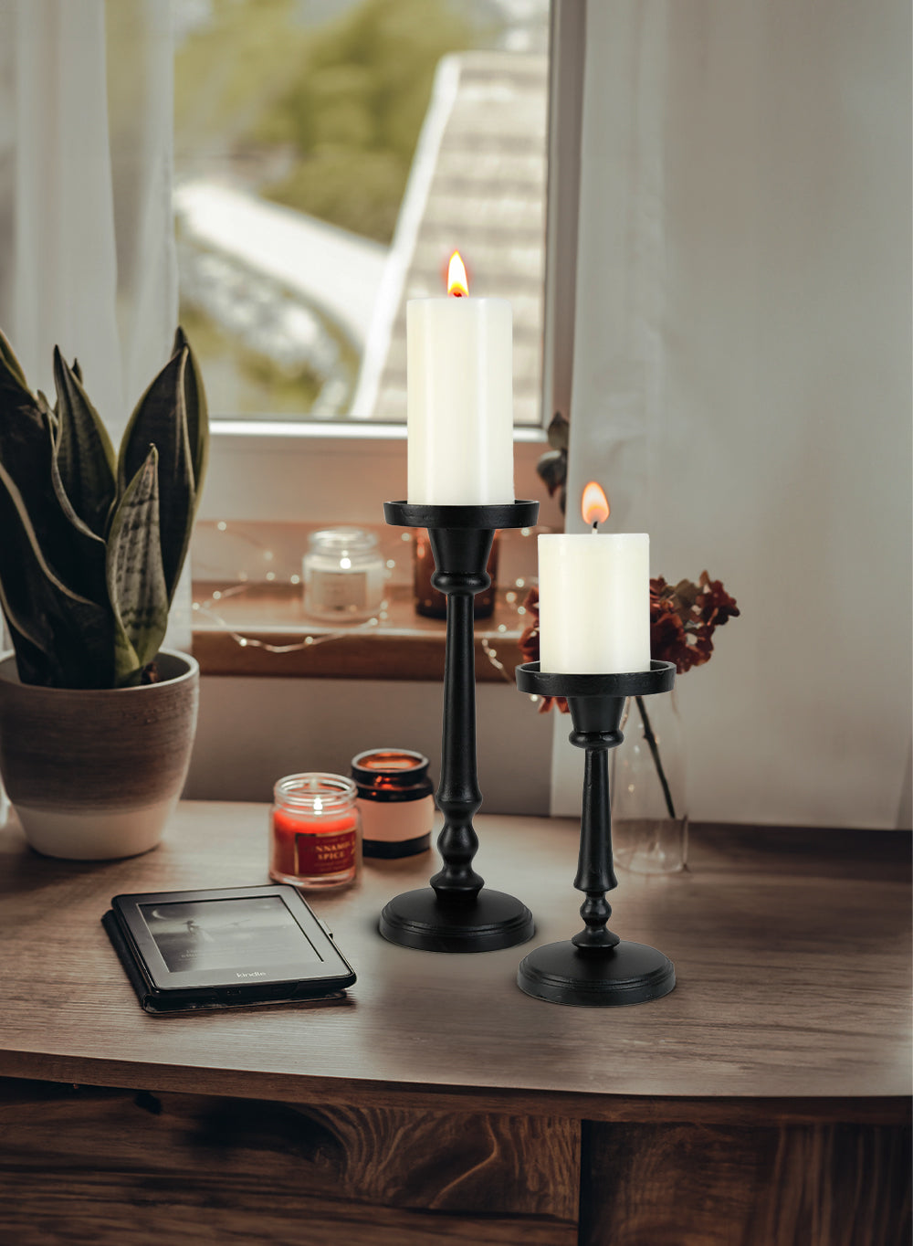 Twilight Black Pillar Candle Holder, in 2 sizes