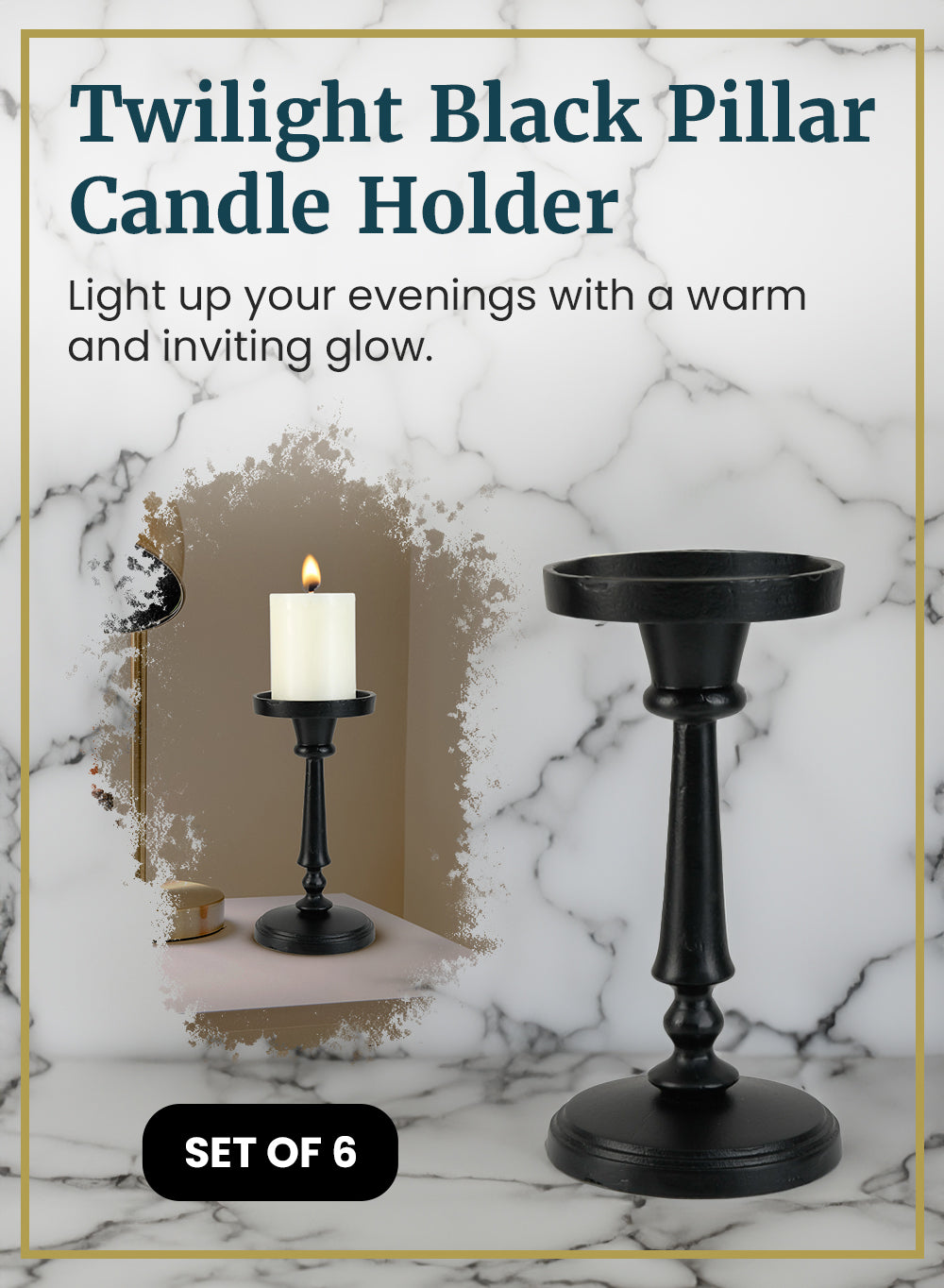 Twilight Black Pillar Candle Holder, in 2 sizes