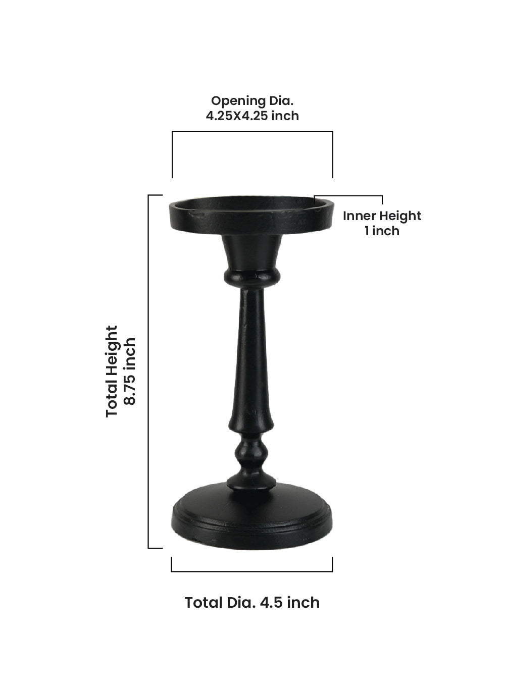 Twilight Black Pillar Candle Holder, in 2 sizes