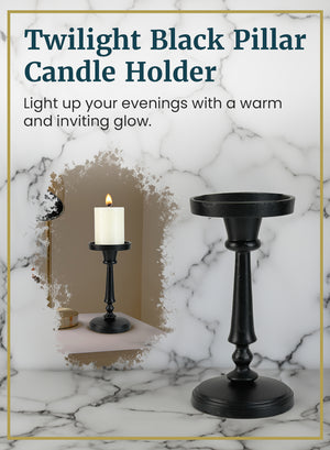 Twilight Black Pillar Candle Holder, in 2 sizes