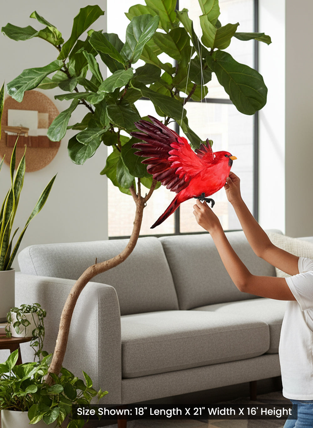 Flying Red Cardinal Ornament, 16" Tall, 21" Wide & 18" Long