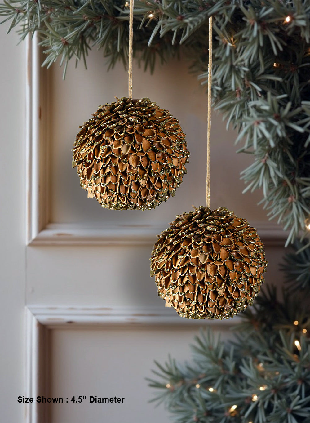 Natural Pine Cone Christmas Ornaments, 4.5" Diameter, Pack of 12