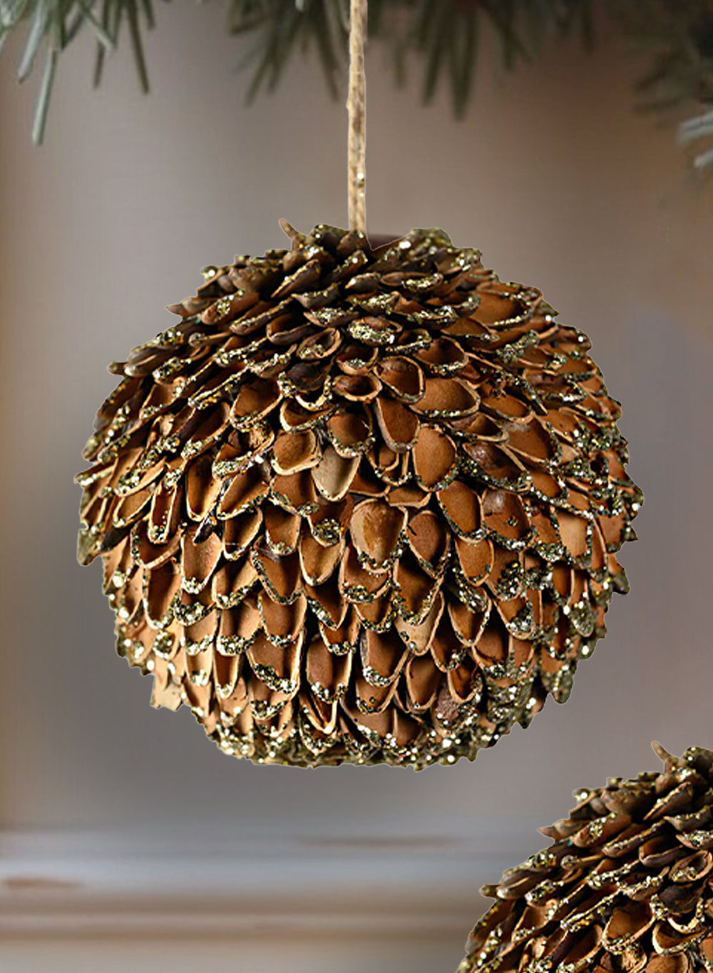 Natural Pine Cone Christmas Ornaments, 4.5" Diameter, Pack of 12