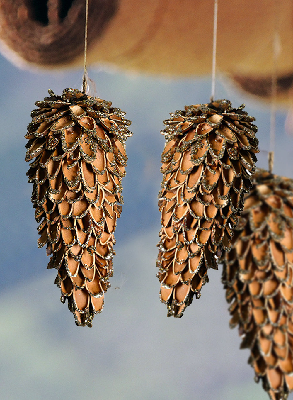 Natural Pine Cone Christmas Ornaments, 2.5" Diameter & 5.5" Tall, Pack of 12