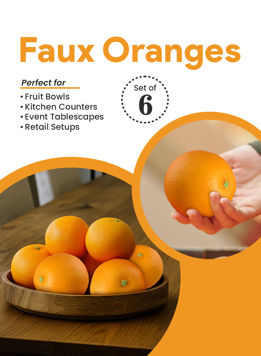 Faux Orange, 3" Diameter, Pack of 6