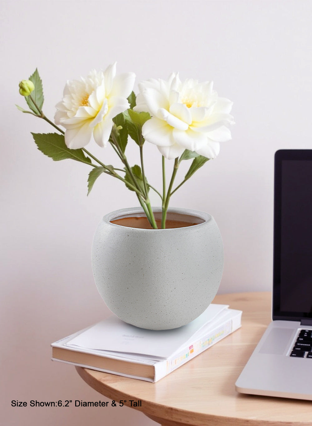 Noa White Ceramic Planter, 6.2" Diameter & 5" Tall