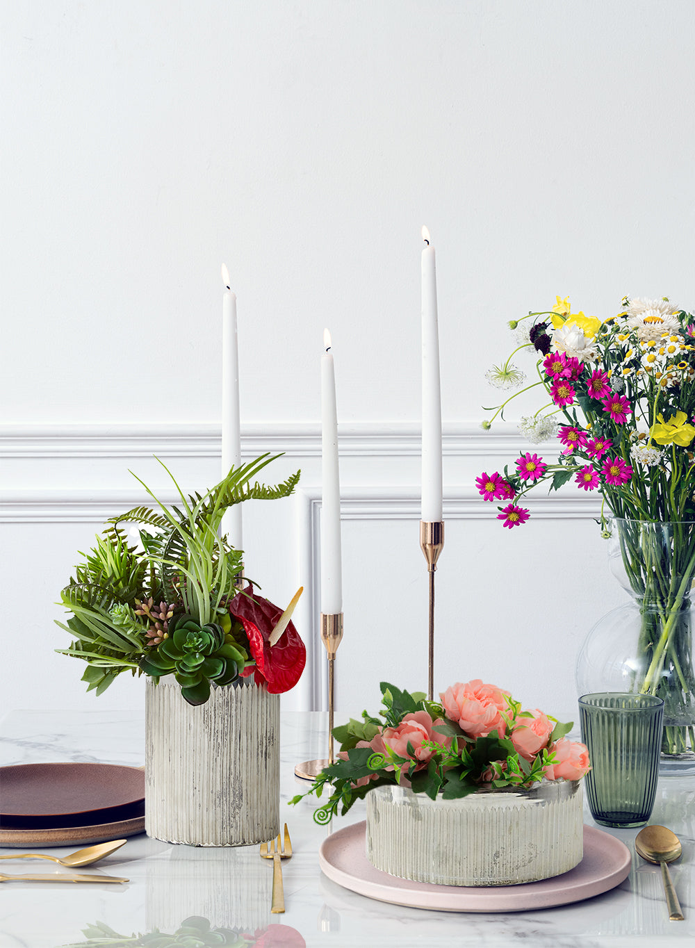 Majestic Ribbed Silver Mercury Glass Vase - in 2 Shapes