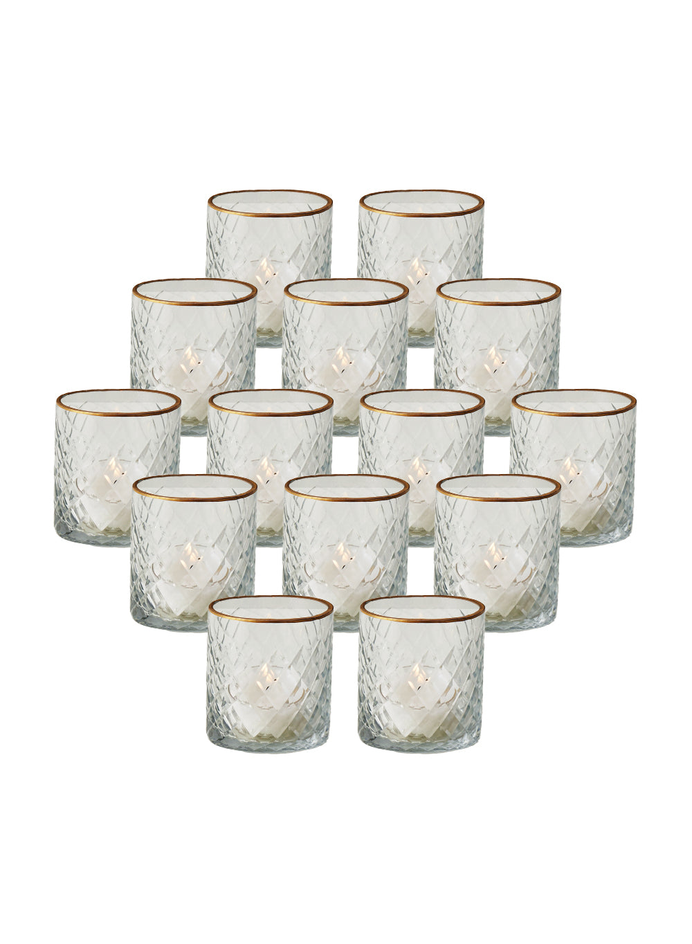 Incised Glass Votive Holder with Gold Rim, in 2 Patterns, Set of 4 and 32