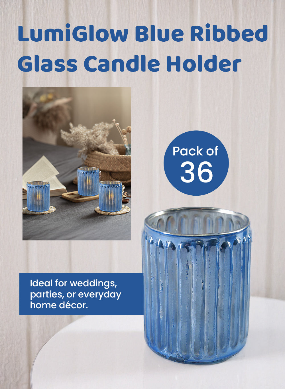 Serene Spaces Living Corrugated Glass Votive Candle Holder, 2 Size Options