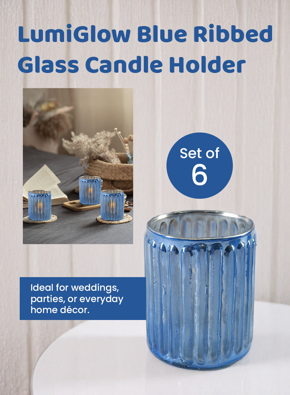 Serene Spaces Living Corrugated Glass Votive Candle Holder, 2 Size Options