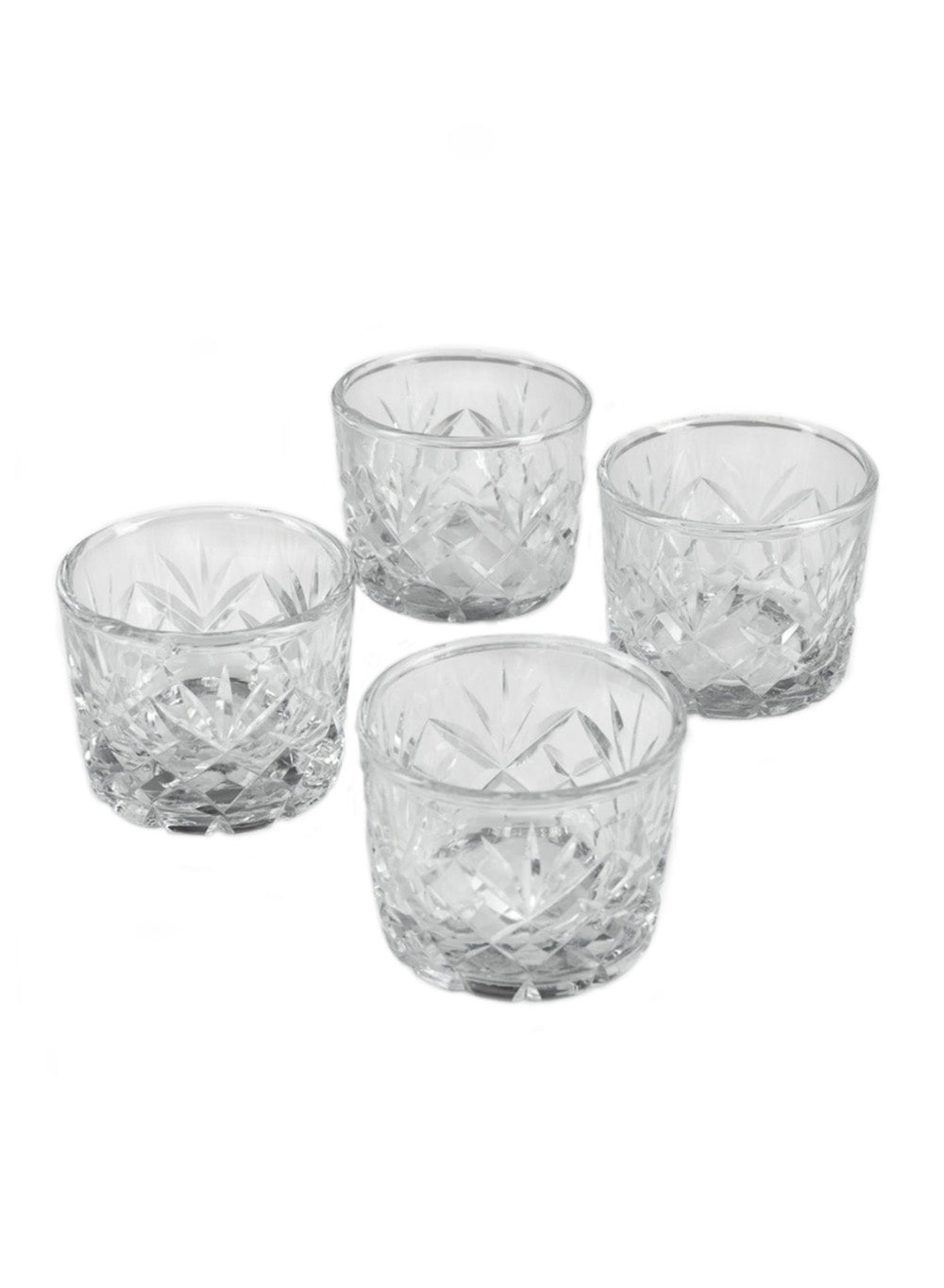 Serene Spaces Living Set of 4 Diamond Cut Glass Votive Holder, 2.5" H & 3" Dia