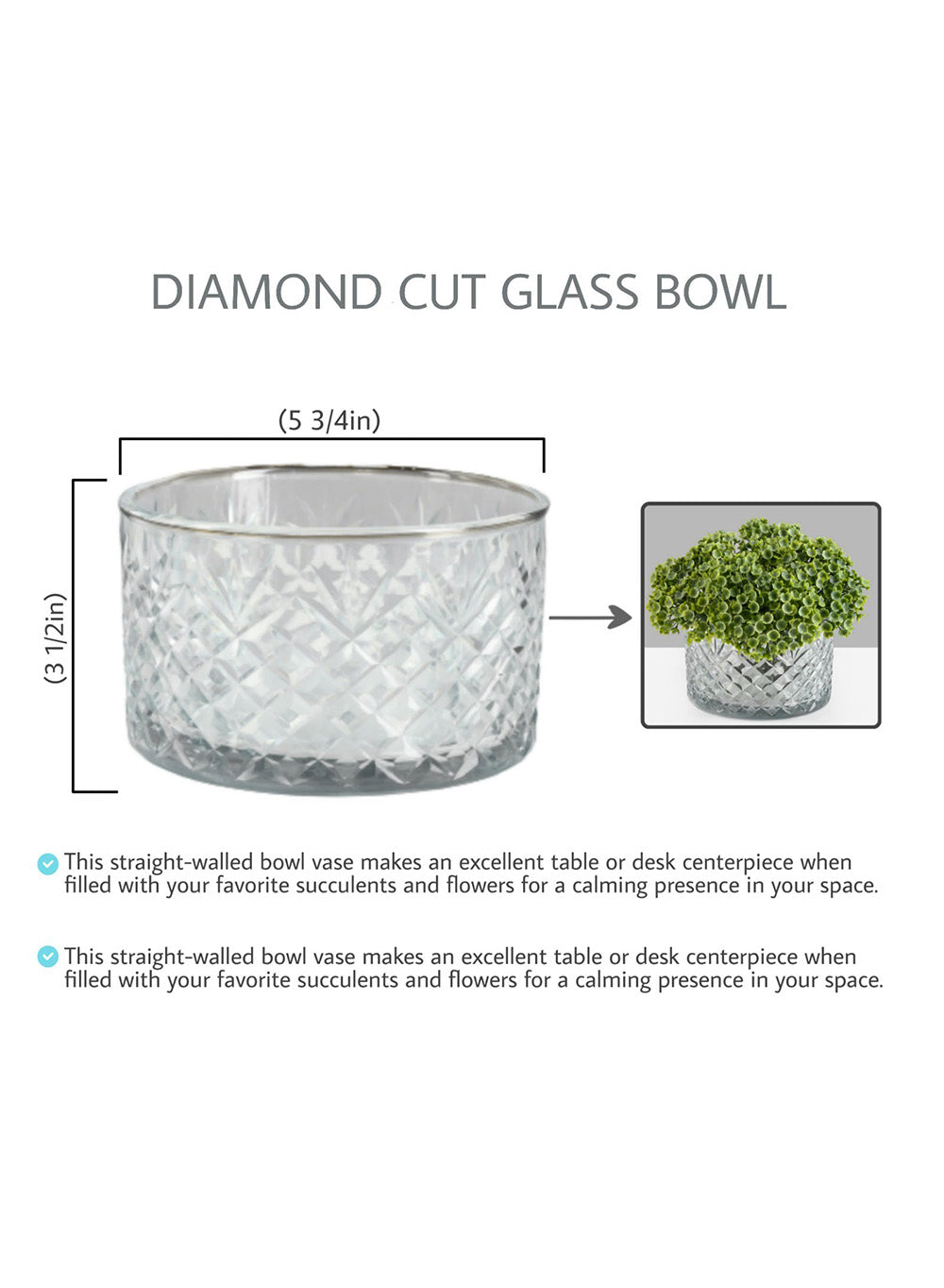 Diamond Cut Decorative Glass Bowl