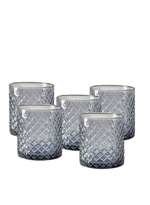 5" Gray Diamond Cut Glass Candle Vase