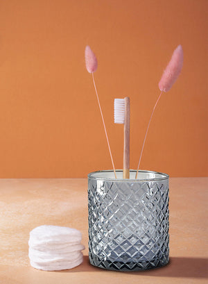 5" Gray Diamond Cut Glass Candle Vase