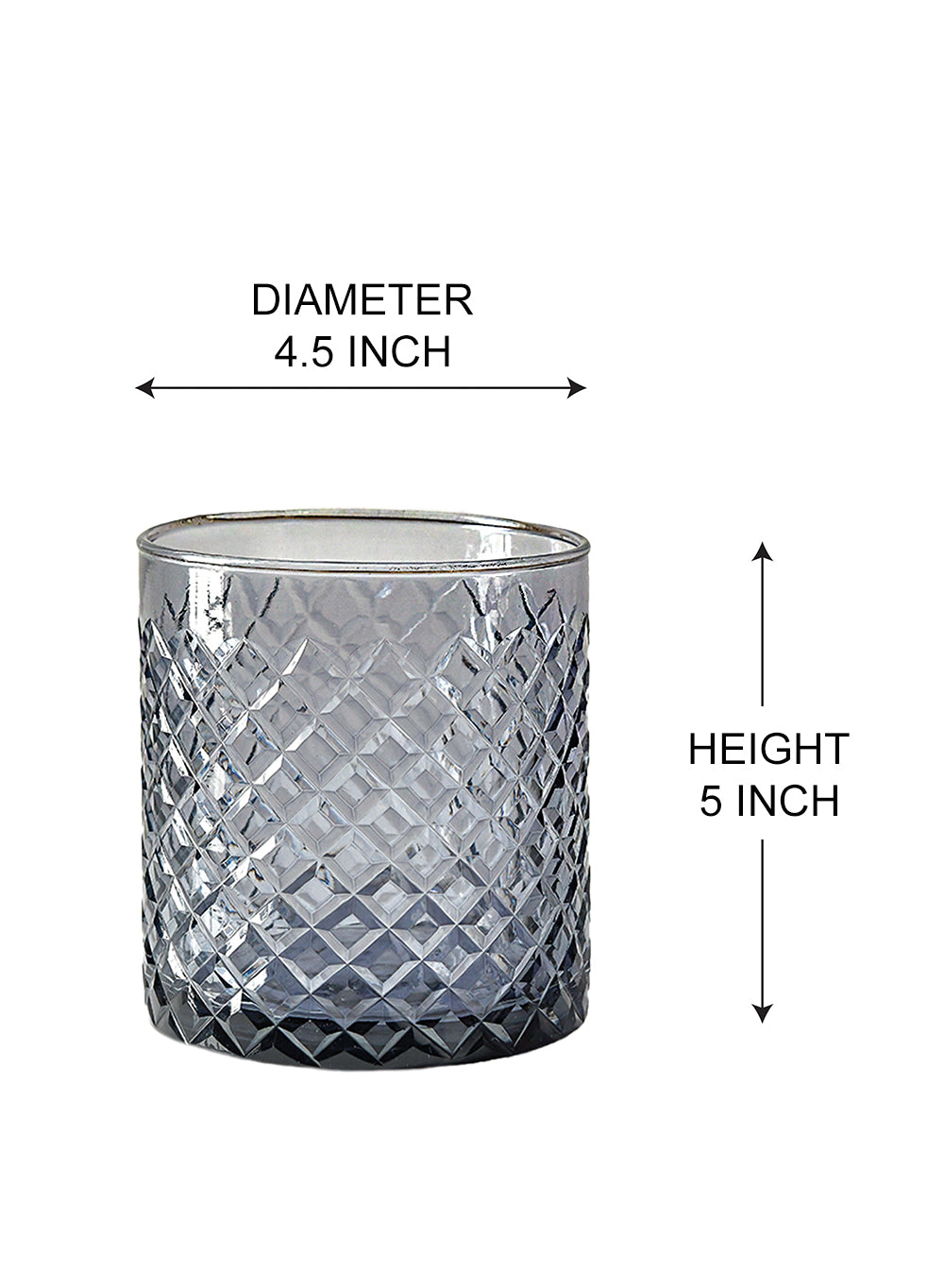 5" Gray Diamond Cut Glass Candle Vase