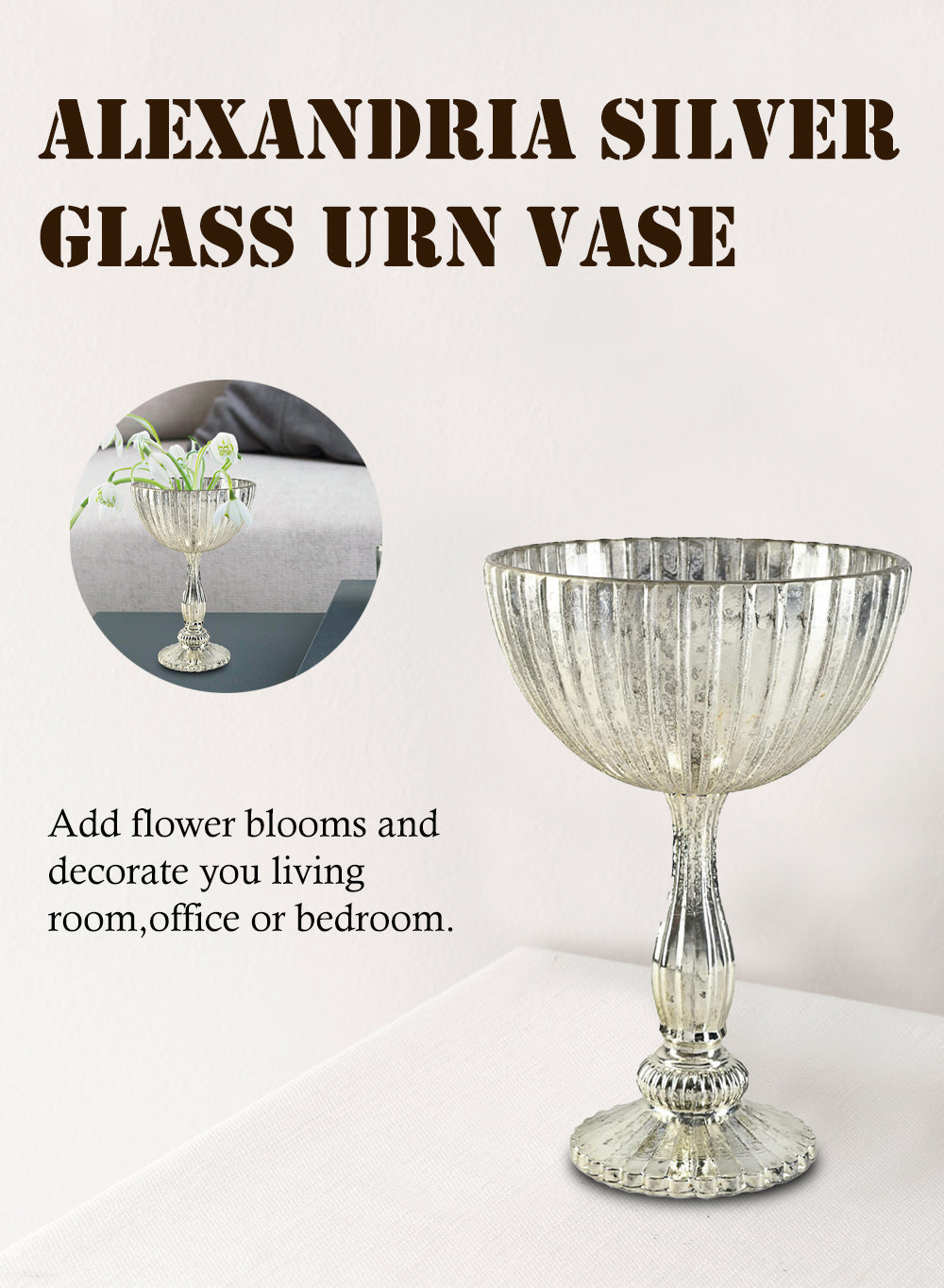 Alexandria Silver Glass Urn Vase, in 2 Sizes