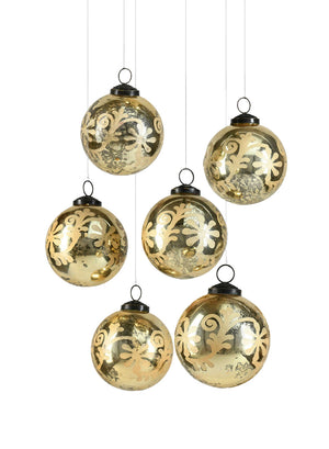 3" Matte Etched Gold Ball Ornament, Set of 6