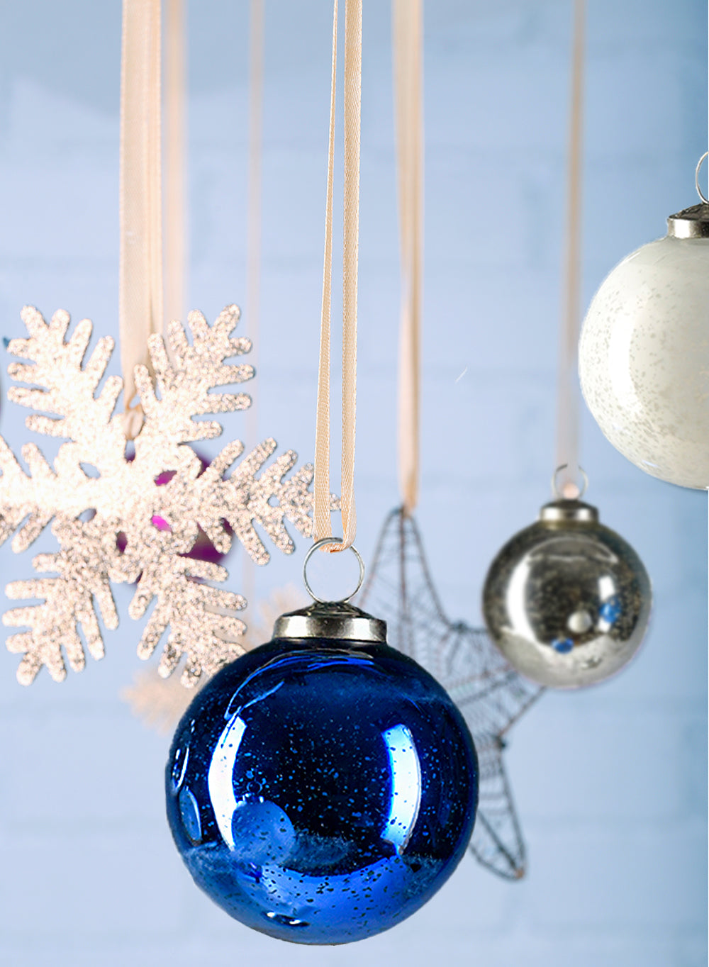 Mercury Glass Ball Ornaments, in 5 Colors, Set of 6