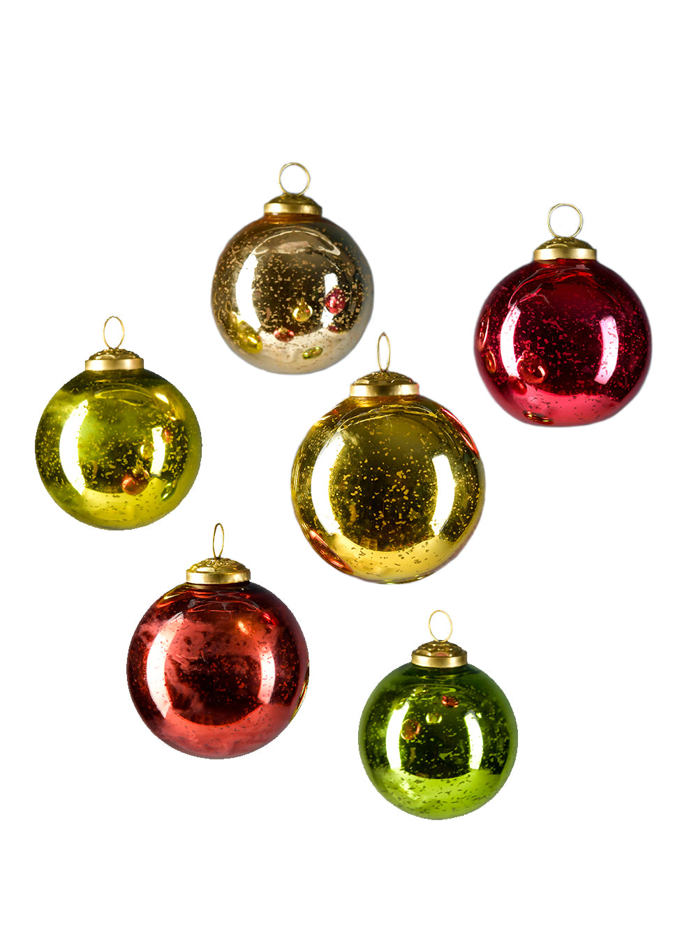 Mercury Glass Ball Ornaments, in 5 Colors, Set of 6