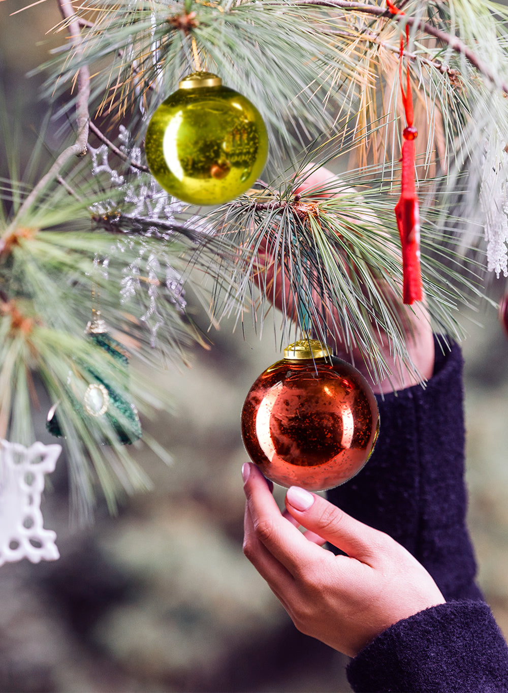 Mercury Glass Ball Ornaments, in 5 Colors, Set of 6