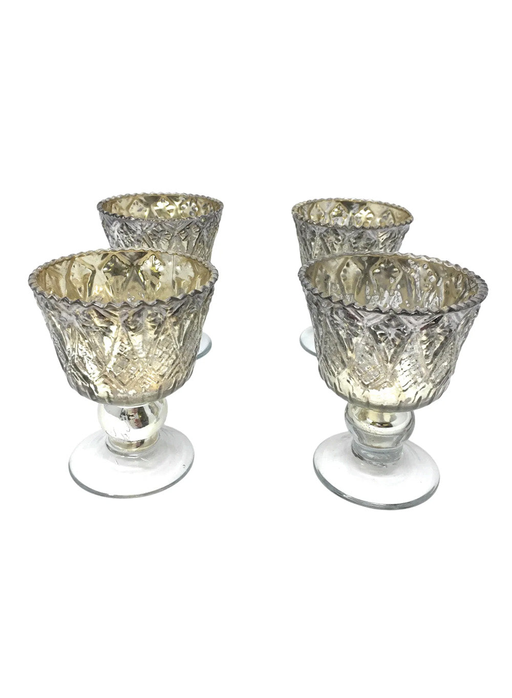 Antique Silver Coupe Candleholder, Set Of 4