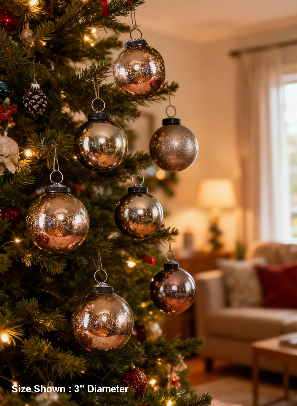 Mercury Glass Ball Ornaments, in 5 Colors, Set of 6