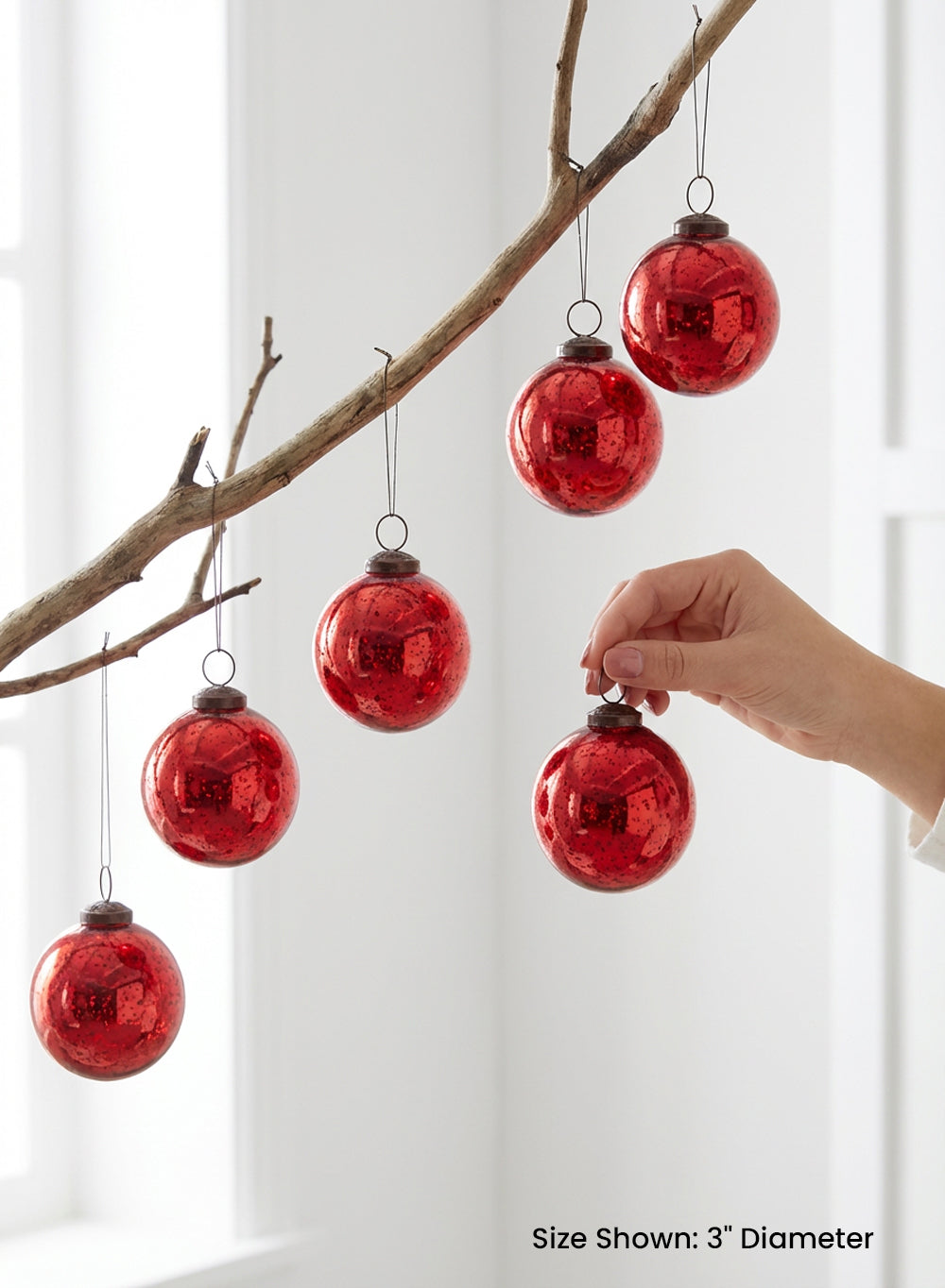 Antique Red Mercury Glass Balls, 3" Diameter, Pack of 6