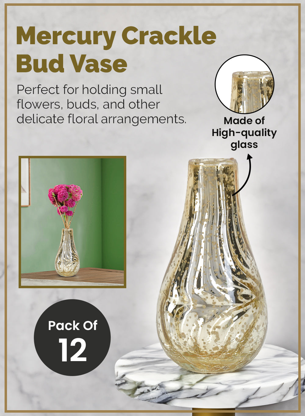 Mercury Crackle Bud Vase, in 4 Sizes