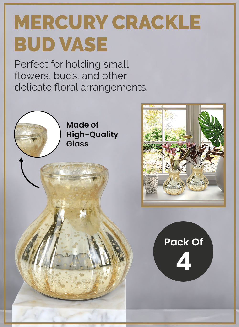 Mercury Crackle Bud Vase, in 4 Sizes