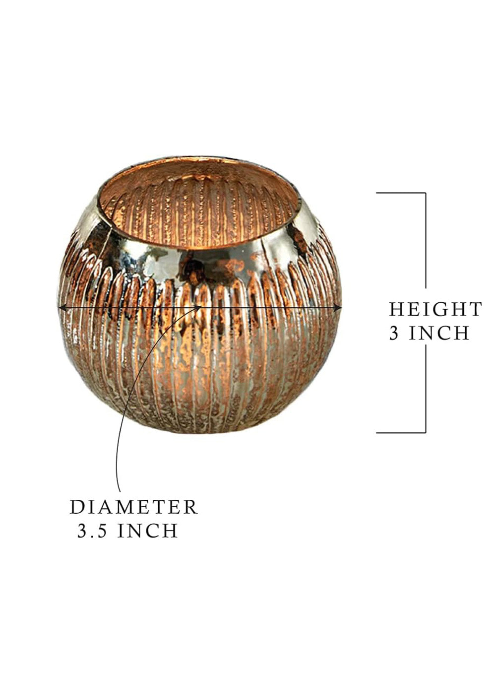 Serene Spaces Living Ribbed Silver Mercury Orbs, Set of 4, Measures 3" Tall & 3.5" Diameter