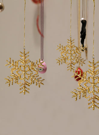 Serene Spaces Living Set of 6 Glitter Snowflake Ornaments, Available in 2 Colors