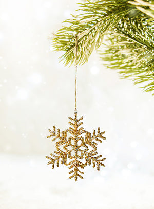 Serene Spaces Living Set of 6 Glitter Snowflake Ornaments, Available in 2 Colors