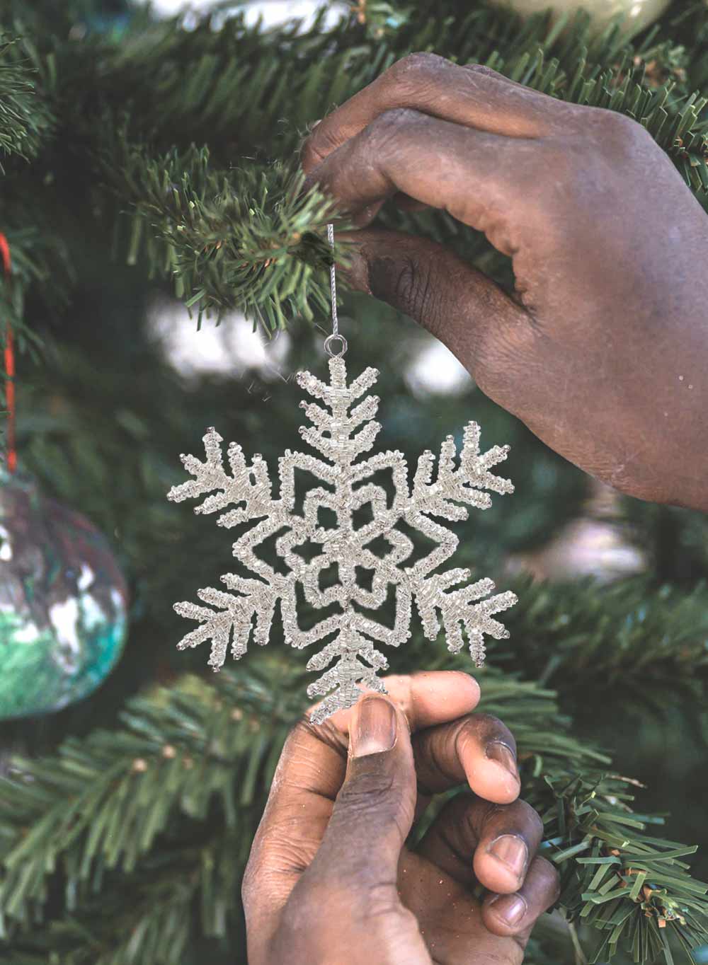 Serene Spaces Living Set of 6 Glitter Snowflake Ornaments, Available in 2 Colors