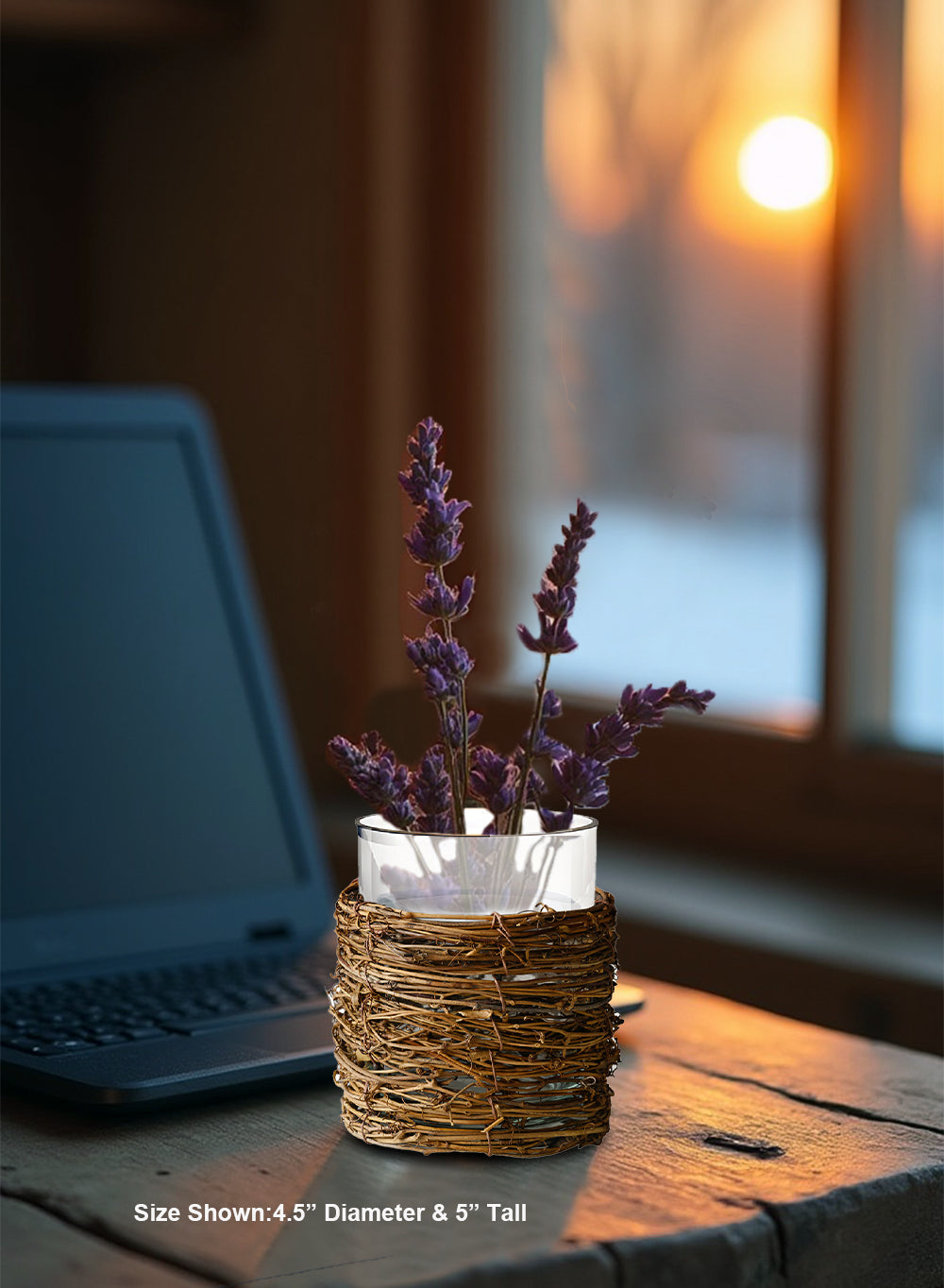 WillowNest Rustic Glass Vase, 4.5" Diameter & 5.2" Tall