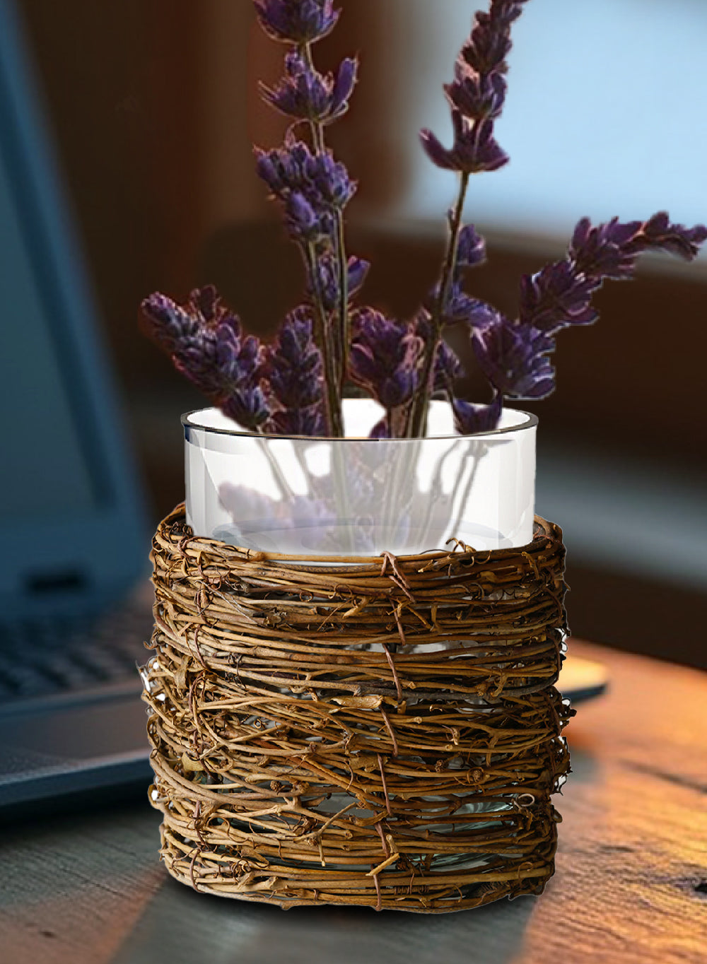 WillowNest Rustic Glass Vase, 4.5" Diameter & 5.2" Tall
