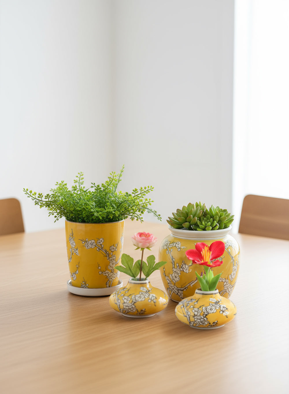 Bundle: Oriental Blossom Ceramic Vase & Planter, Bundle of 4