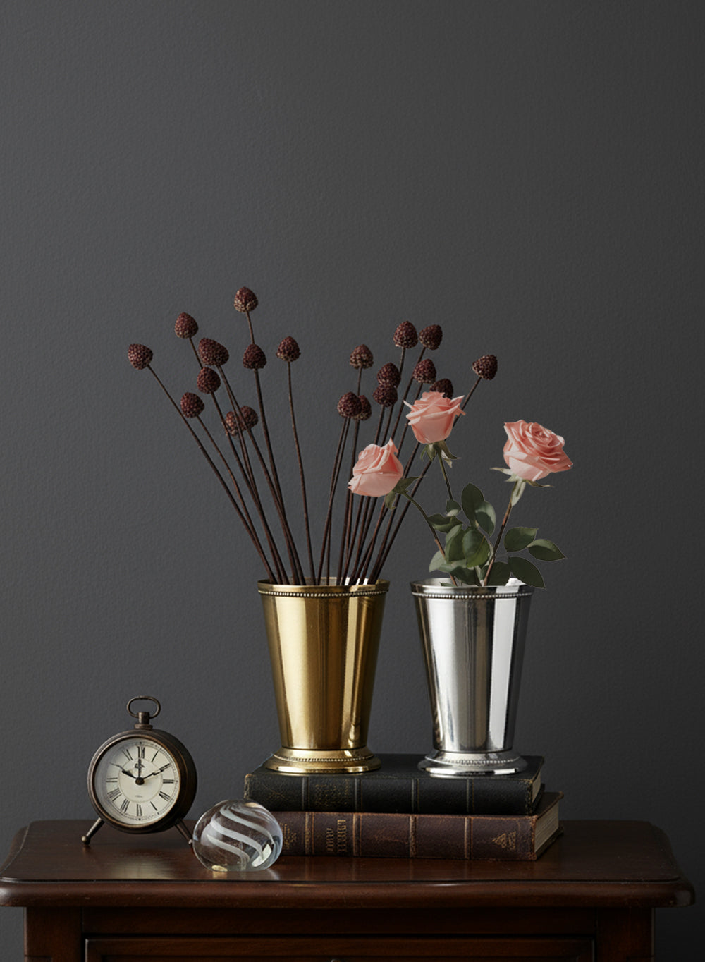 Bundle: Silver & Gold Brass Julep Cup Vase, Bundle of 2