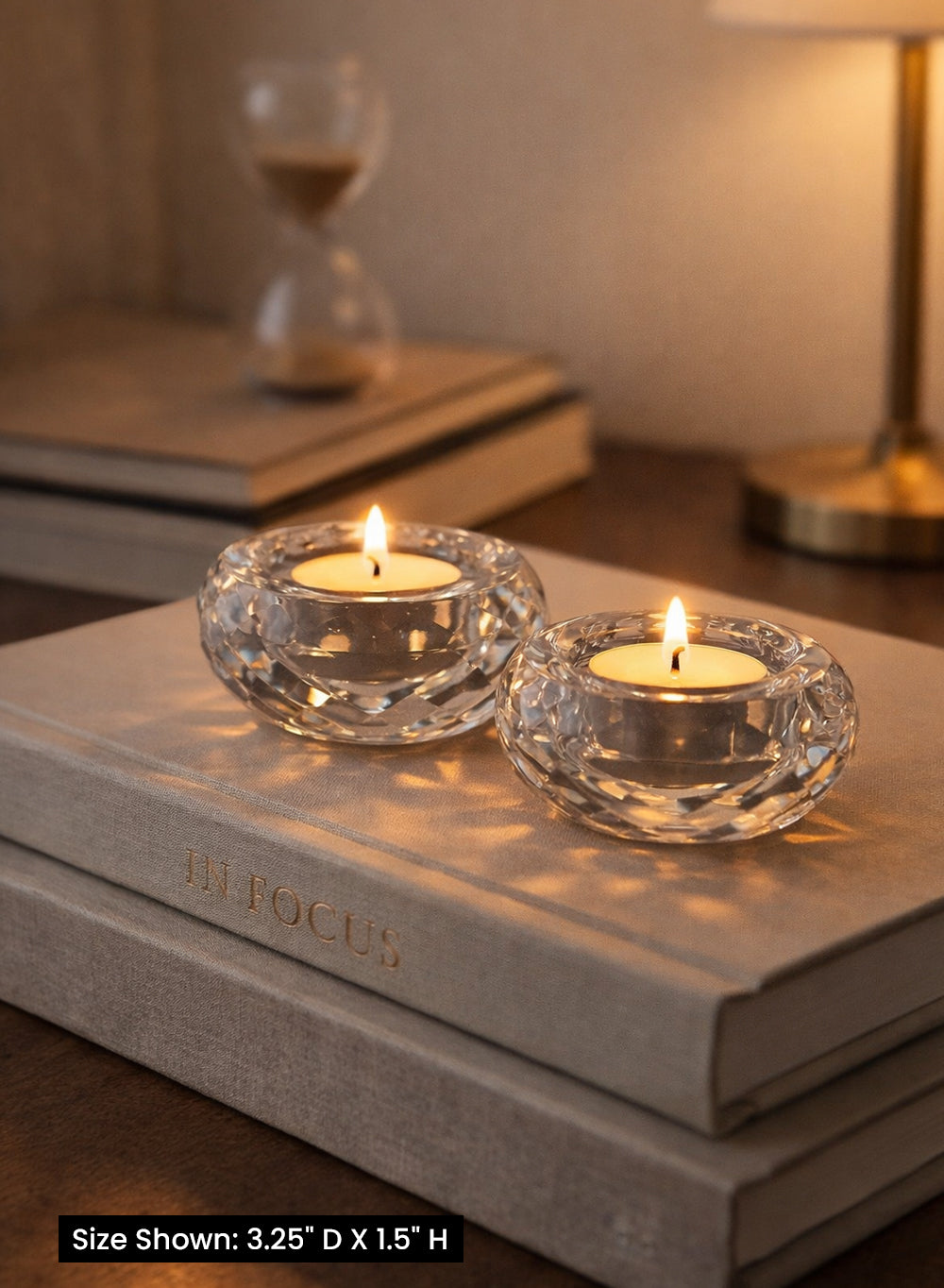 Cut Crystal Tea Light Holder, Beautiful Glow, 3.25"D x 1.5"T