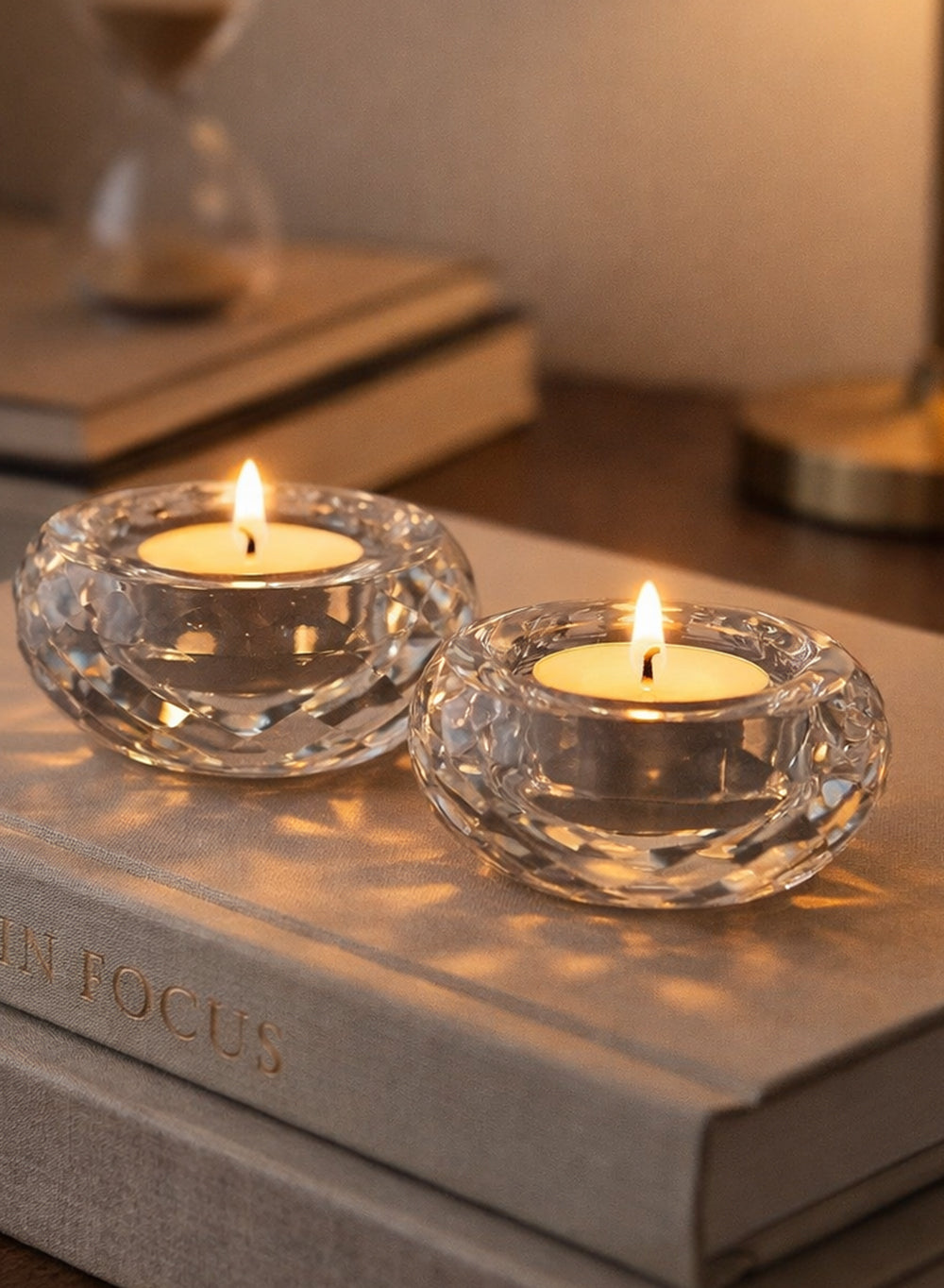 Cut Crystal Tea Light Holder, Beautiful Glow, 3.25"D x 1.5"T