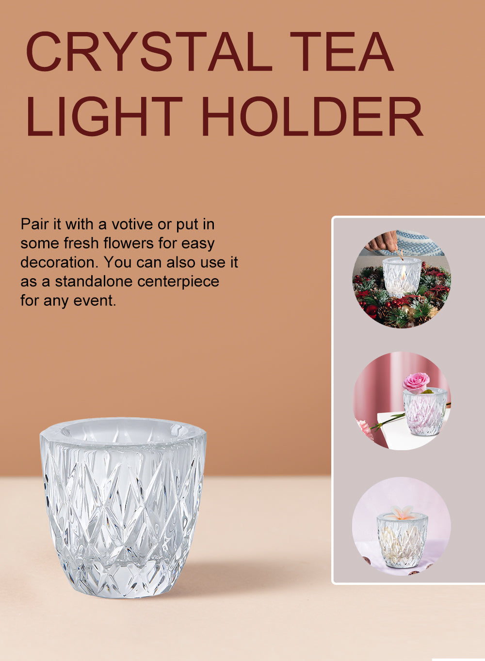 2.5" Elegant Glass Crystal Tea Light Holder