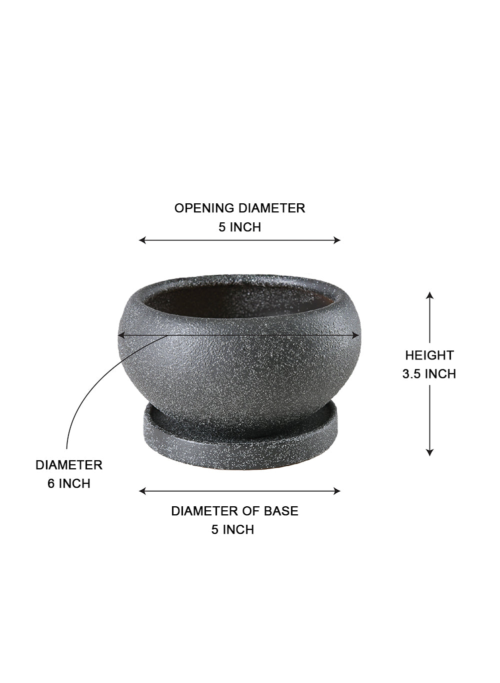Granite Ceramic Mini Planter, 6" Diameter & 3.5" Tall